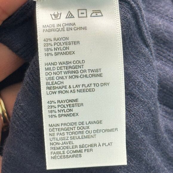 Free People Navy Rib Knit Sweater Mini Dress Short Sleeves Asymmetric Buttons S - Picture 9 of 10